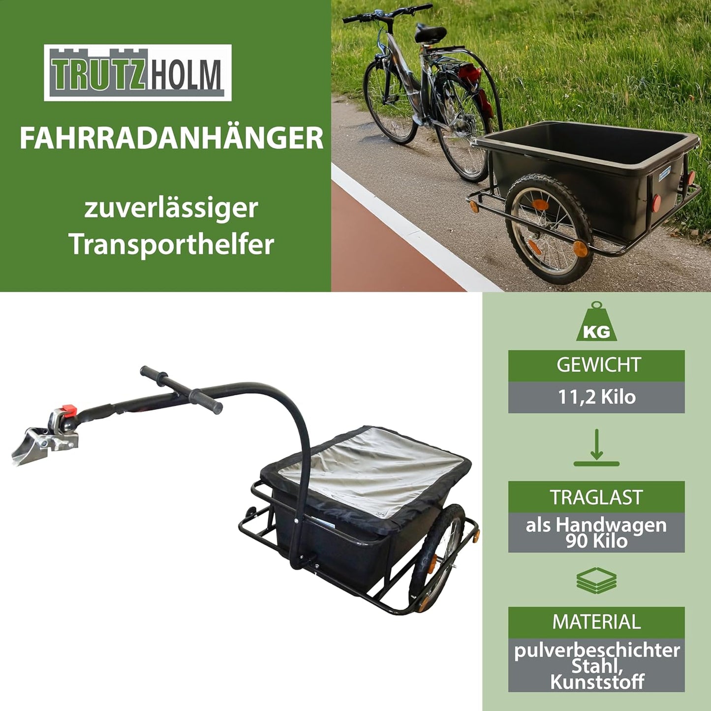 Lastenanhänger und Handwagen 90L mit Kupplung