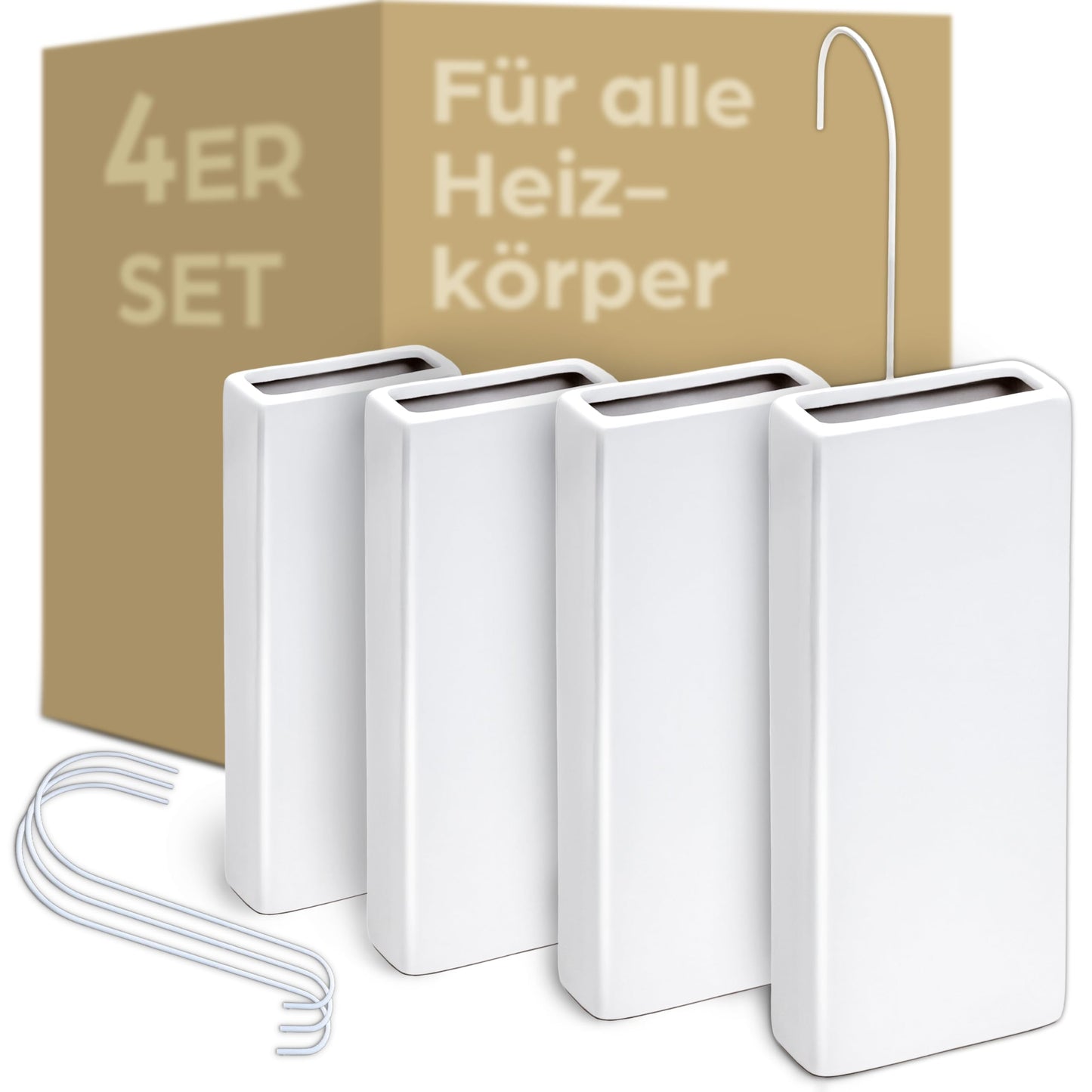 4er-Set Keramik-Luftbefeuchter für Heizkörper, 4er Set Weiss