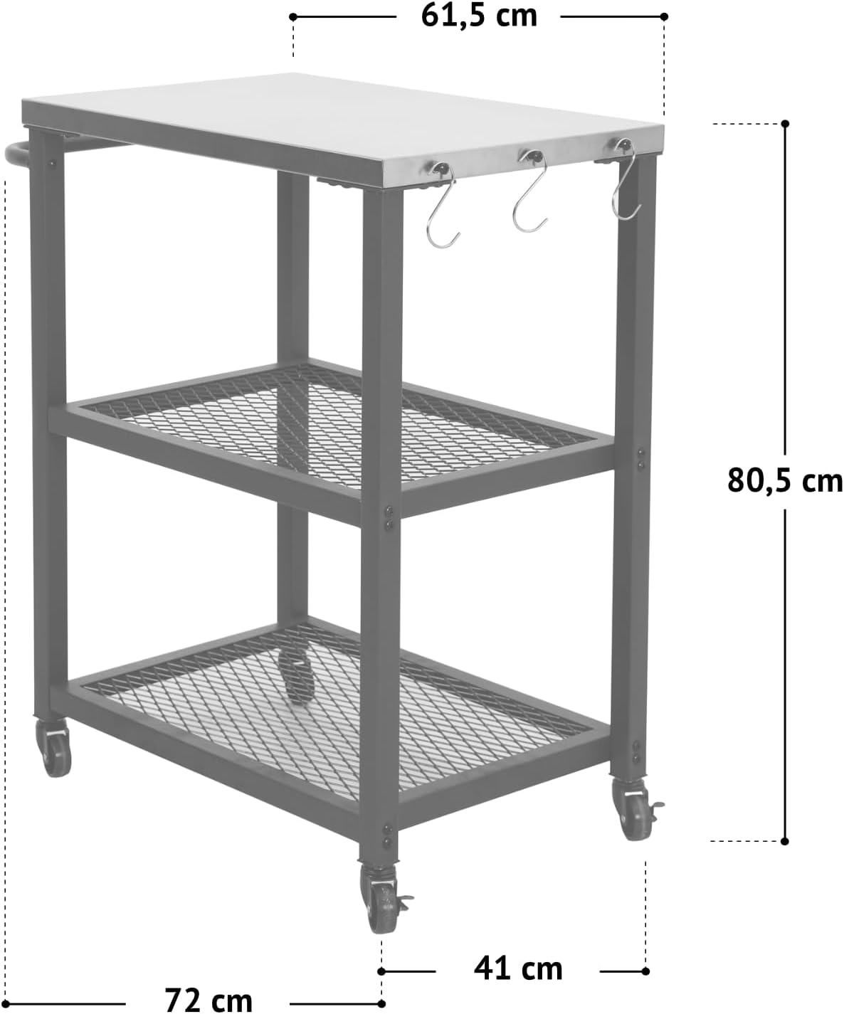 Grillwagen mit Rollen für Balkon und Garten, NETIS Grillwagen