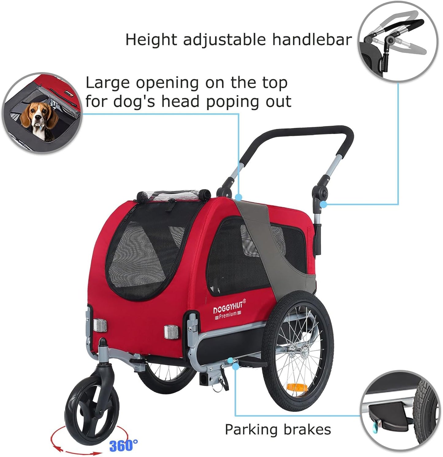 2-in-1 Hundeanhänger & Buggy für Hunde bis 23kg, Rot