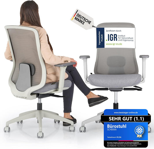 Ergonomischer Bürostuhl mit Lordosenstütze, Ohne Kopfstütze Hellgrau/ Grau