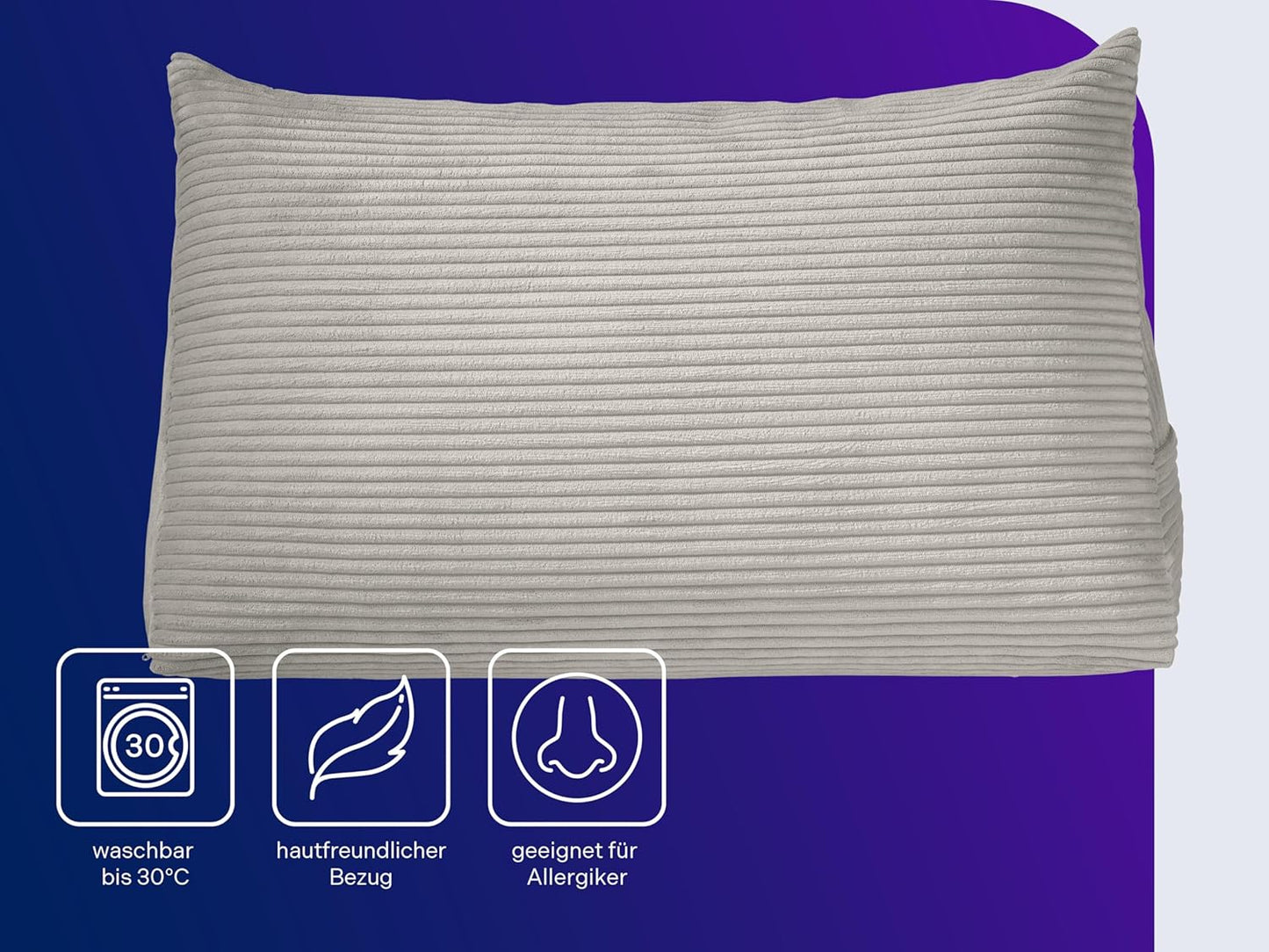 Cozy Rückenkissen mit Seitenfach, Hellgrau Kord (100% Polyester)