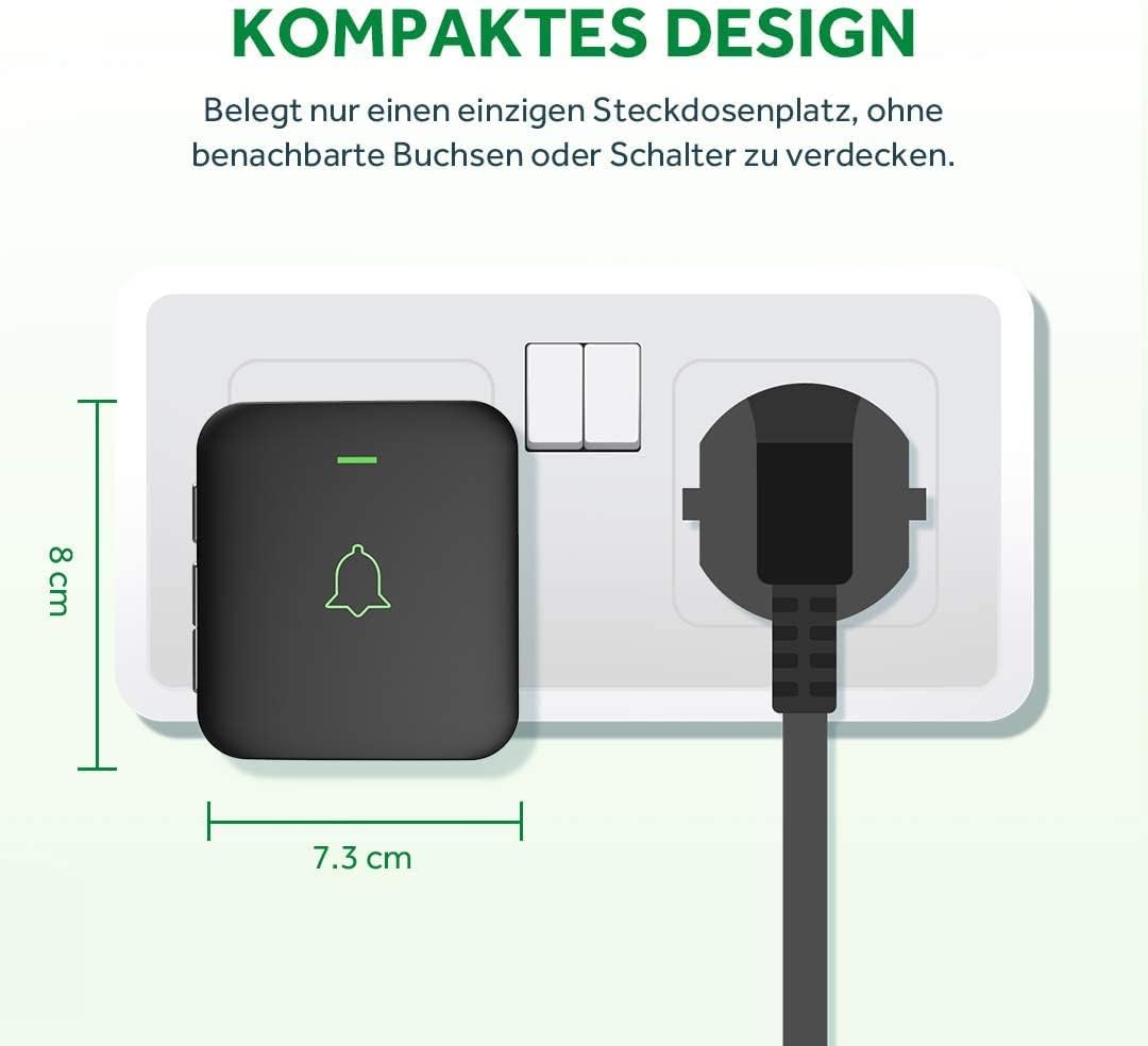 Funkklingel mit 52 Melodien und LED-Anzeige, Schwarz