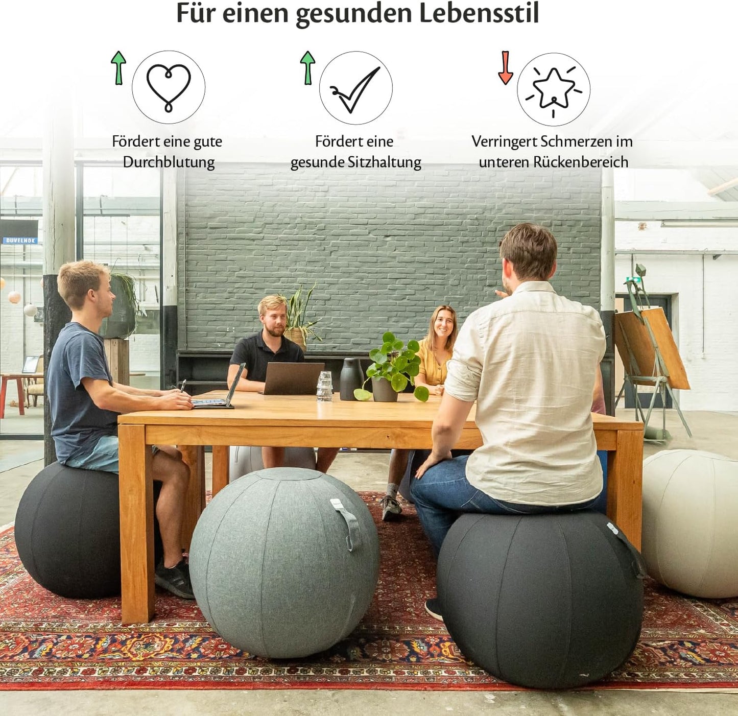 Ergonomischer Sitzball mit waschbarem Leinenbezug, 65 cm Grün