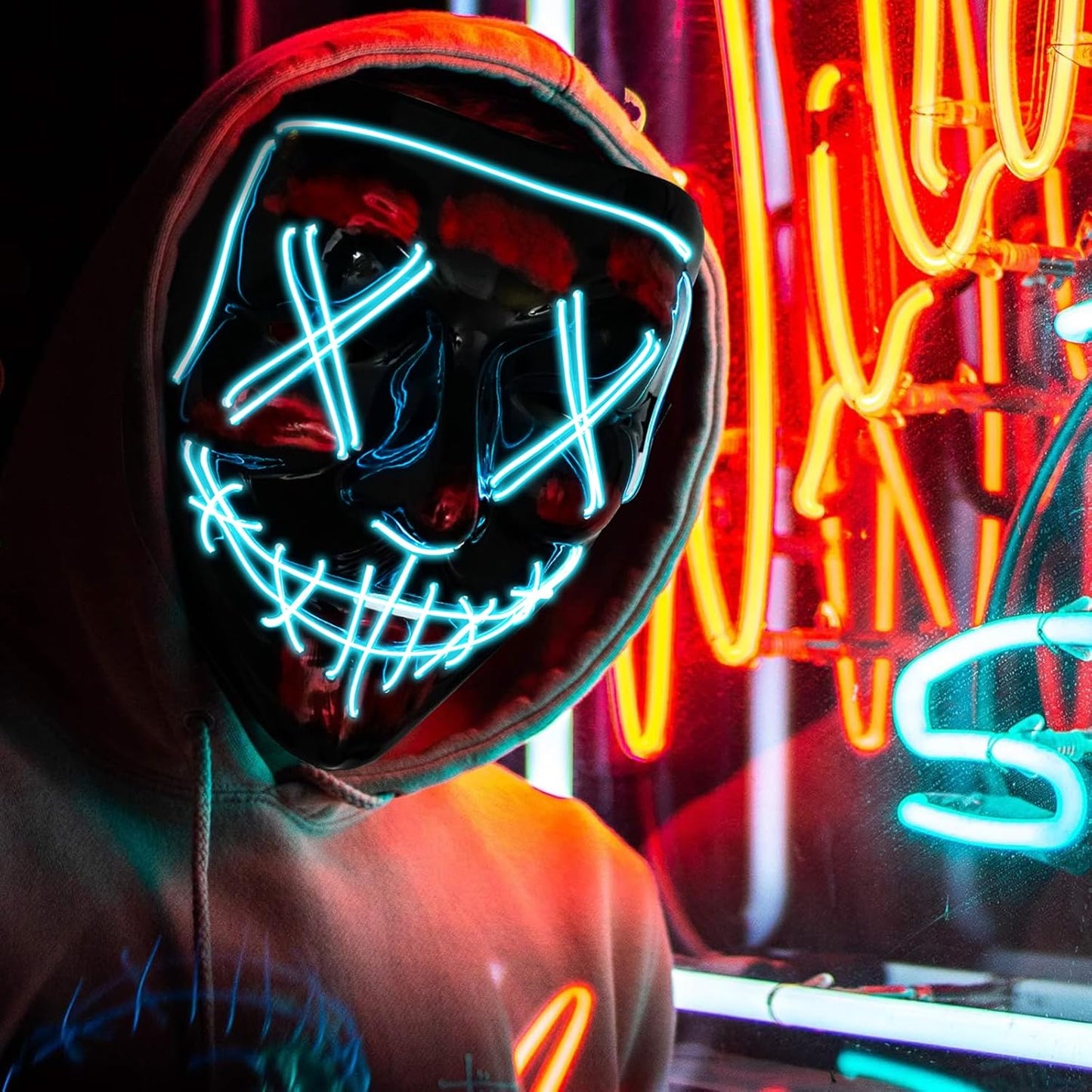 2er-Set LED-Halloweenmasken, Rot & Blau Masken Einheitsgröße