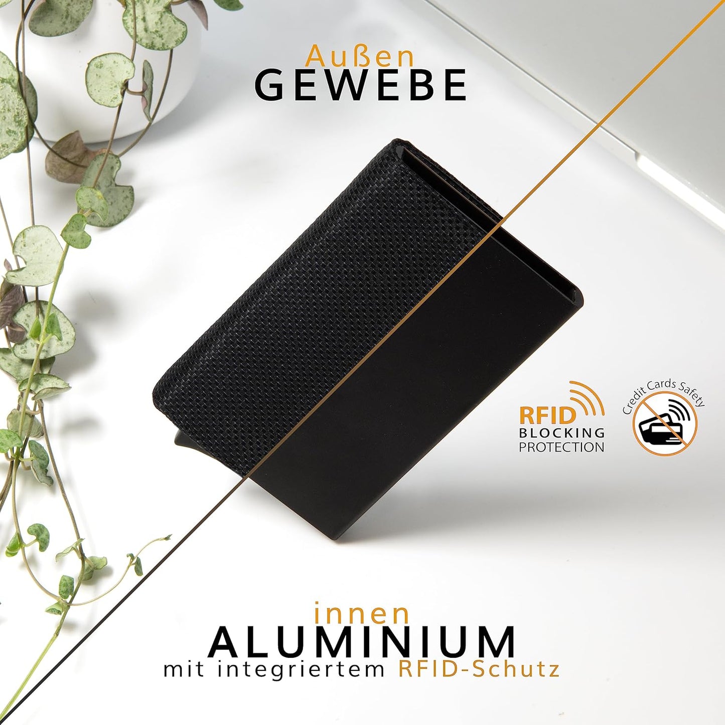 Kartenetui mit RFID-Schutz und Münzfach, Black Carbon Polyester