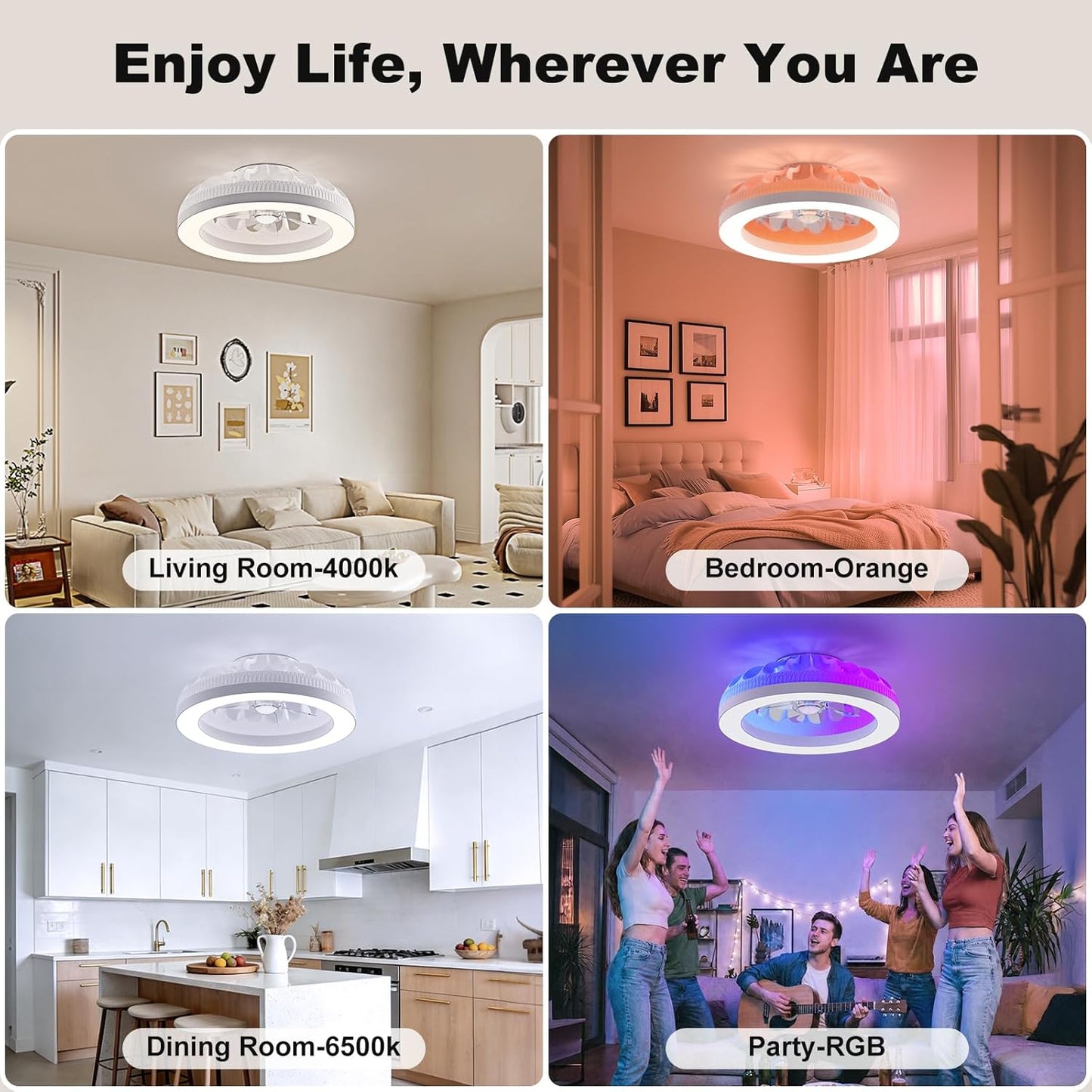 Deckenventilator mit Licht und Fernbedienung, Weiss(3cct+rgb)