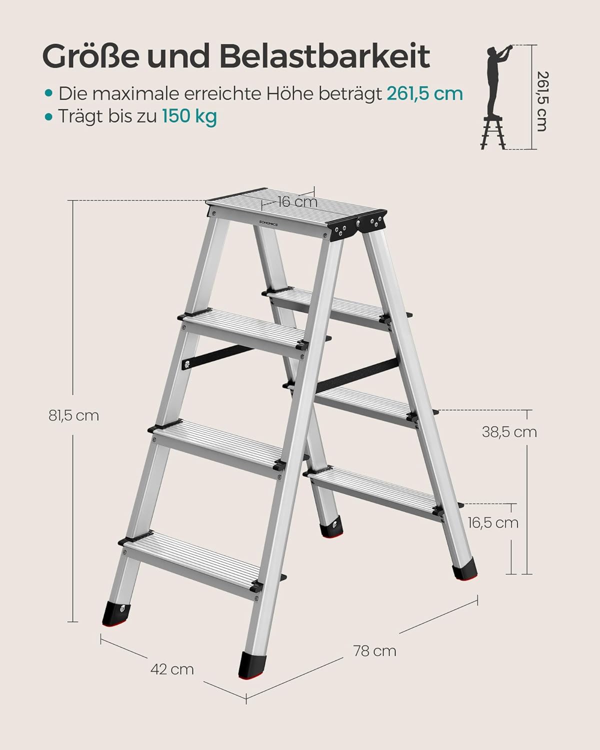 Trittleiter GLT014E01, 4 Stufen (78T x 42B x 81.5H cm)