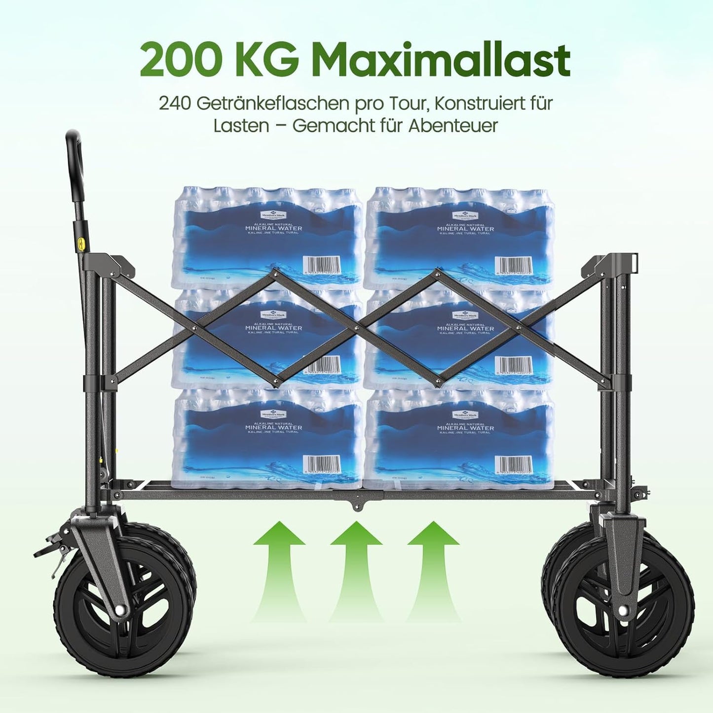 Faltbarer Bollerwagen mit 360° Rädern, Schwarz