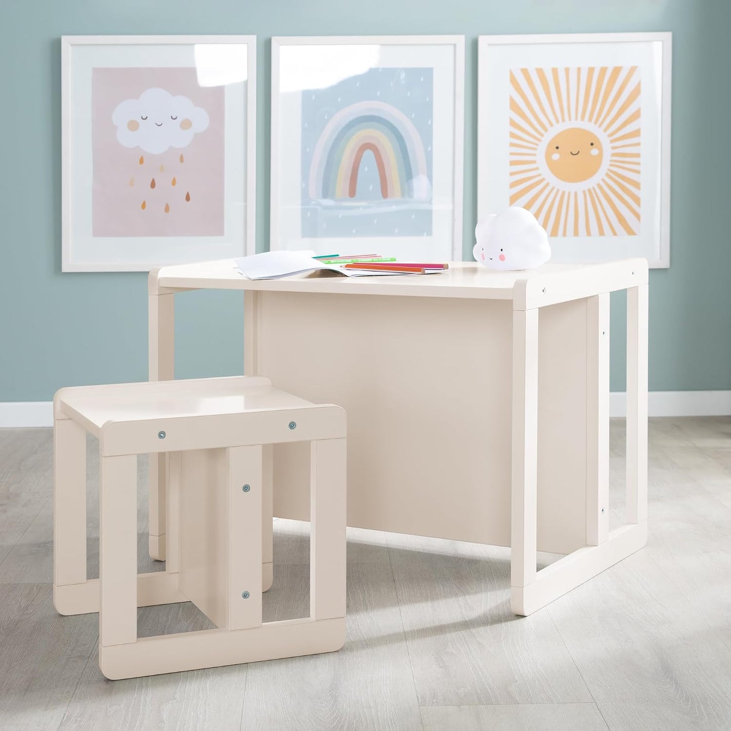 3in1 Kindersitzgruppe Wendehocker & Tischbank, Cashmere / Beige