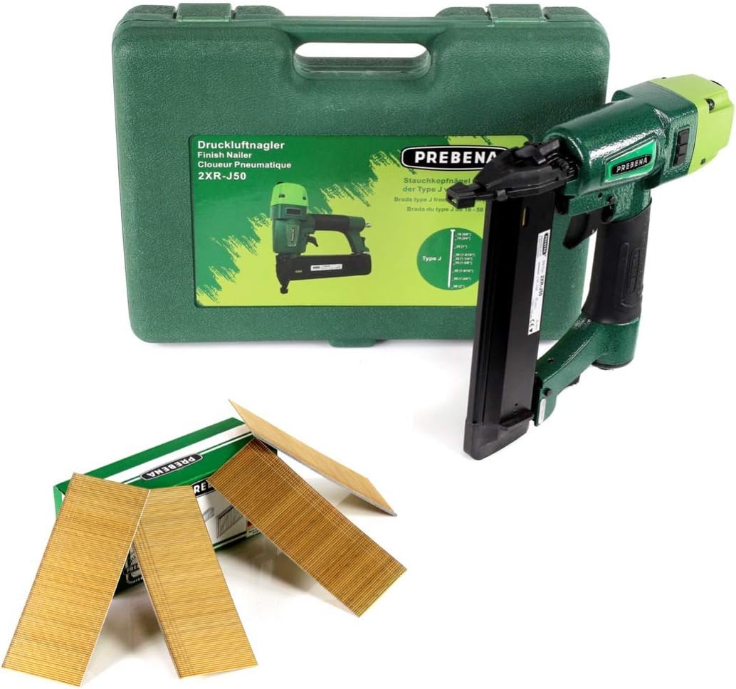 2XR-J50 Druckluftnagler im Transportkoffer + Stauchkopfnägel Brads 50 mm 4000 Stück