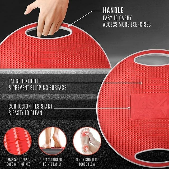 Balance Board mit rutschfester Oberfläche und Griffen, Rot/Grau - Premium 41.5cm Kunststoff-Wackelbrett