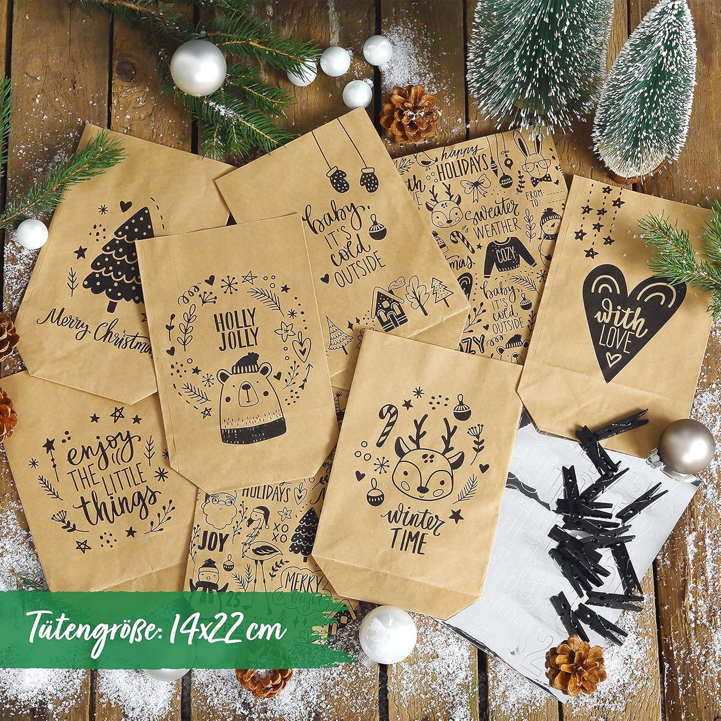 Adventskalender zum Befüllen, Braun Schwarz