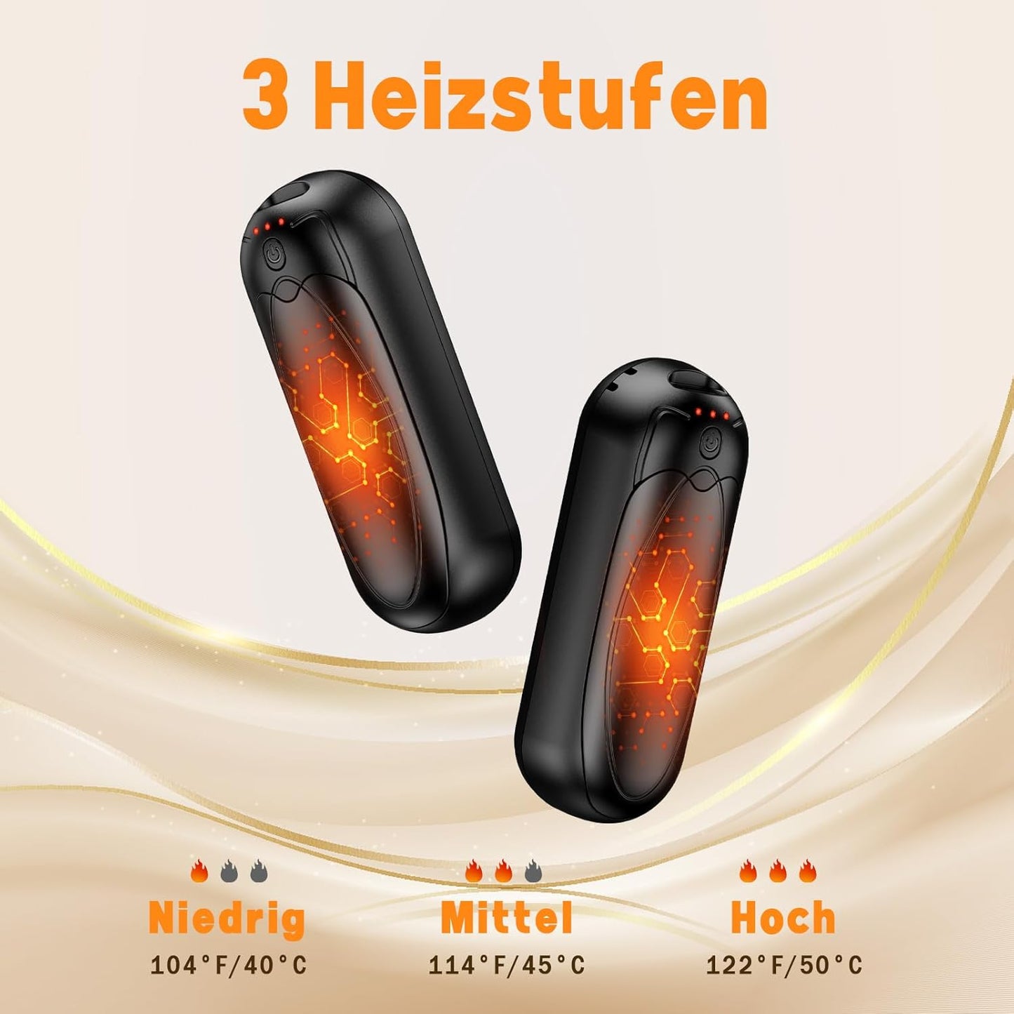 2er-Set Wiederaufladbare Handwärmer, 4-Pack Schwarz