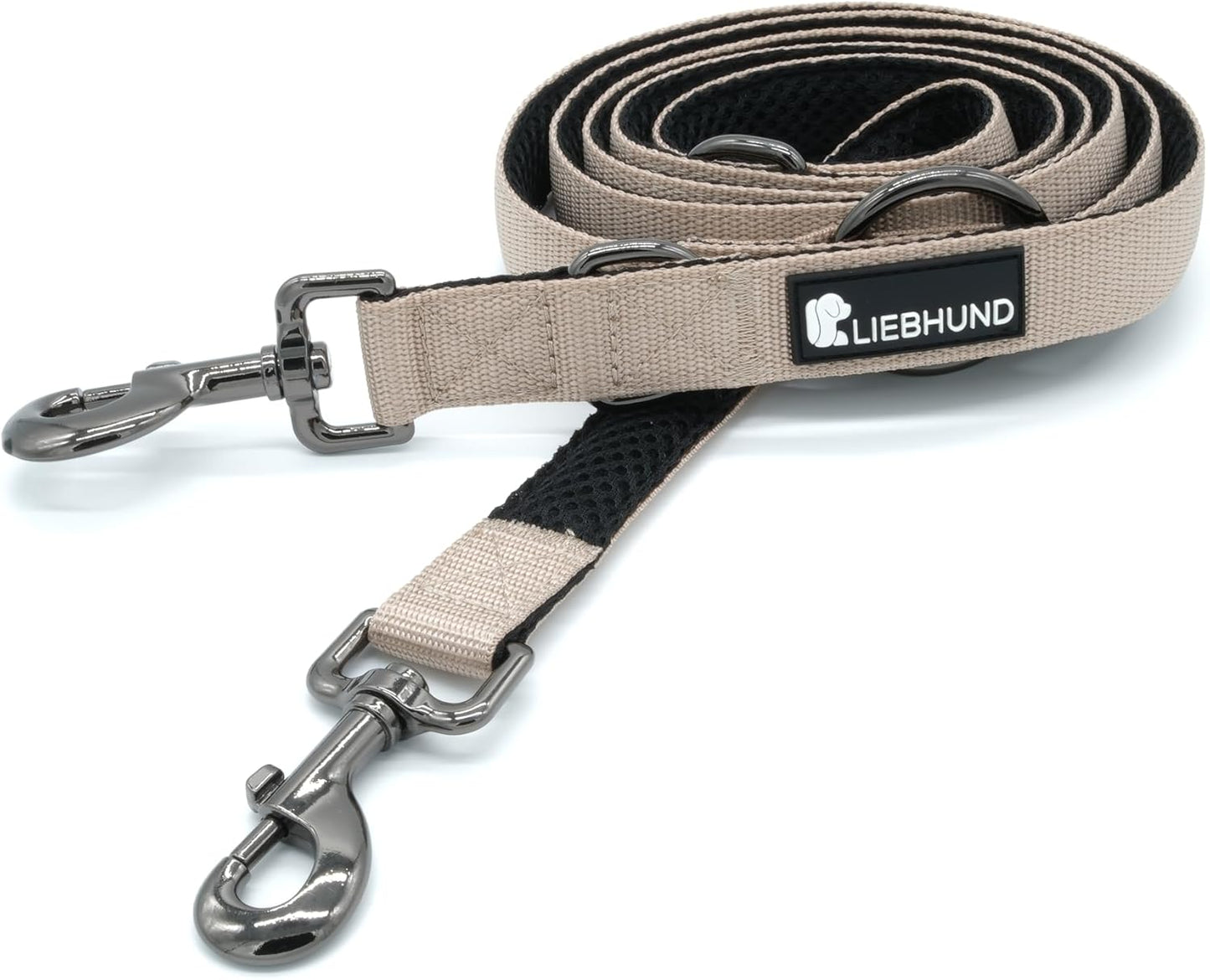 Verstellbare Hundeleine mit Mesh-Gewebe, Beige/Schwarz