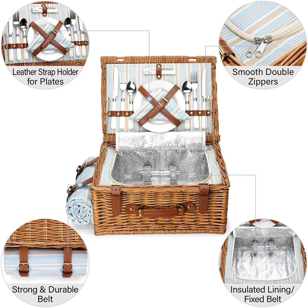 Picknickkorb-Set mit Kühlfach für 2 Personen, Braun