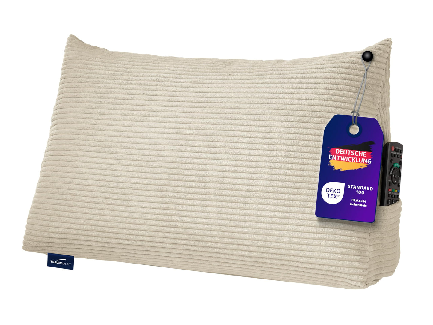Cozy Rückenkissen mit abnehmbarem Bezug und Seitentasche, Beige Kord (100% Polyester)