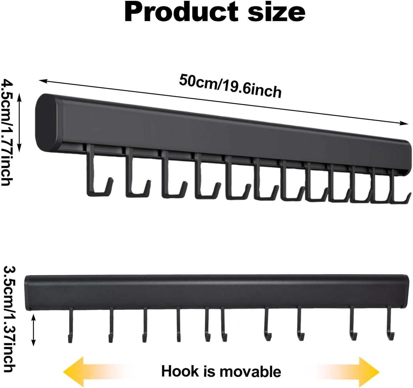 Selbstklebende Küchenleiste mit 10 Haken, Schwarz
