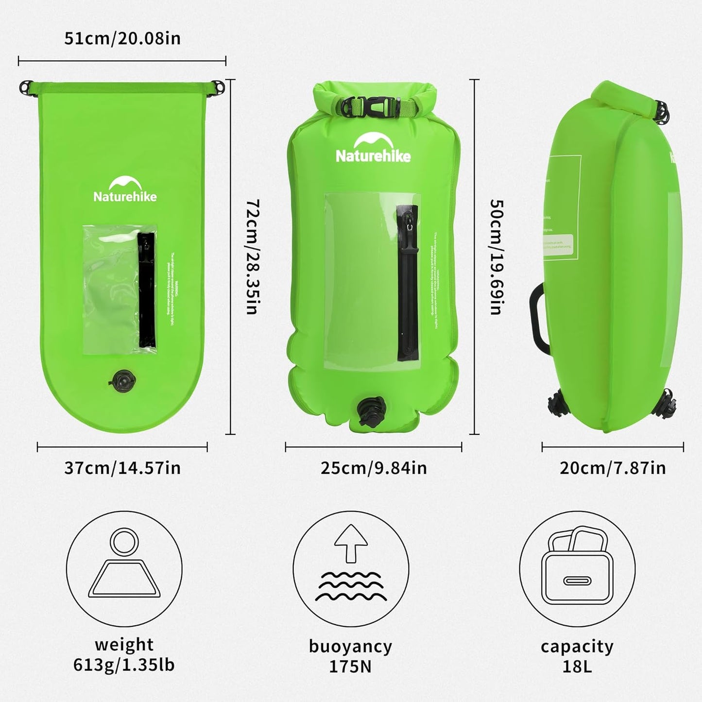 Schwimmboje mit Trockensack und Airbags, Grün/18l/Upgrade