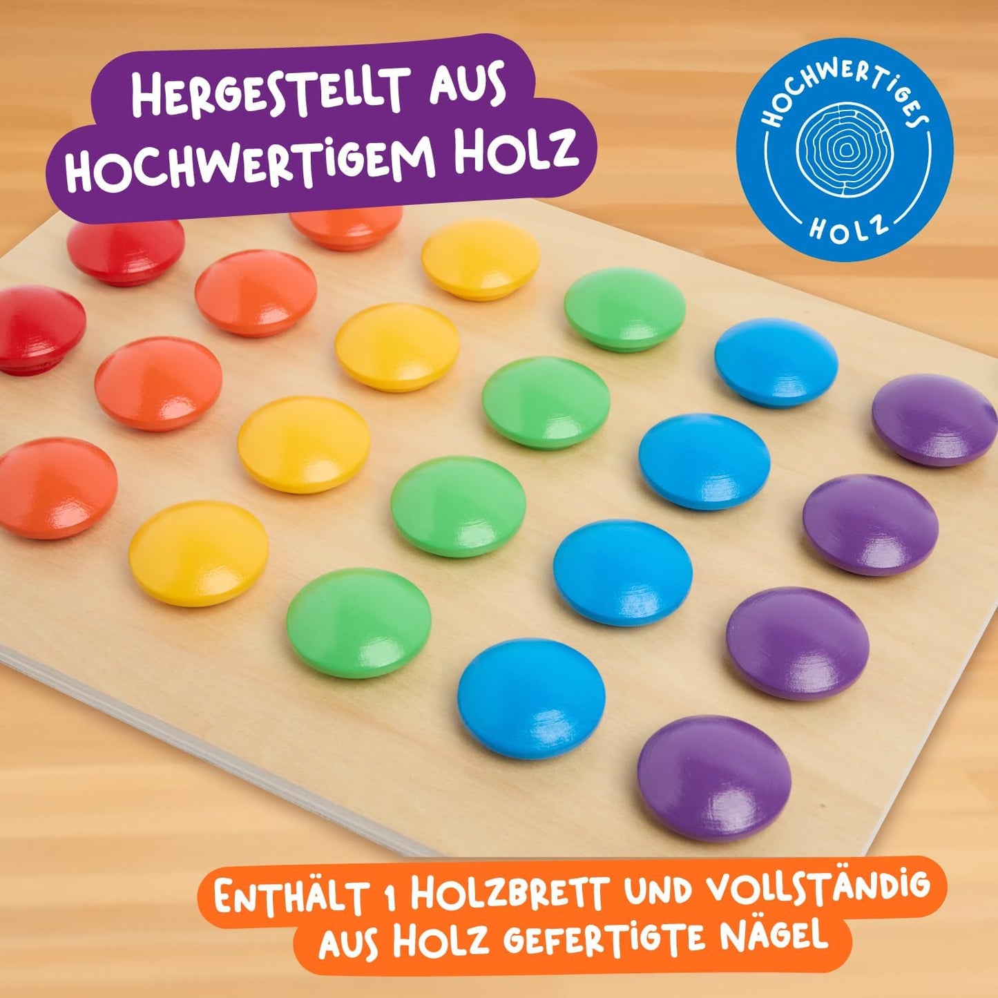 Hölzernes Pegging-Spiel für Kleinkinder Bunte Knöpfe Passende Karten