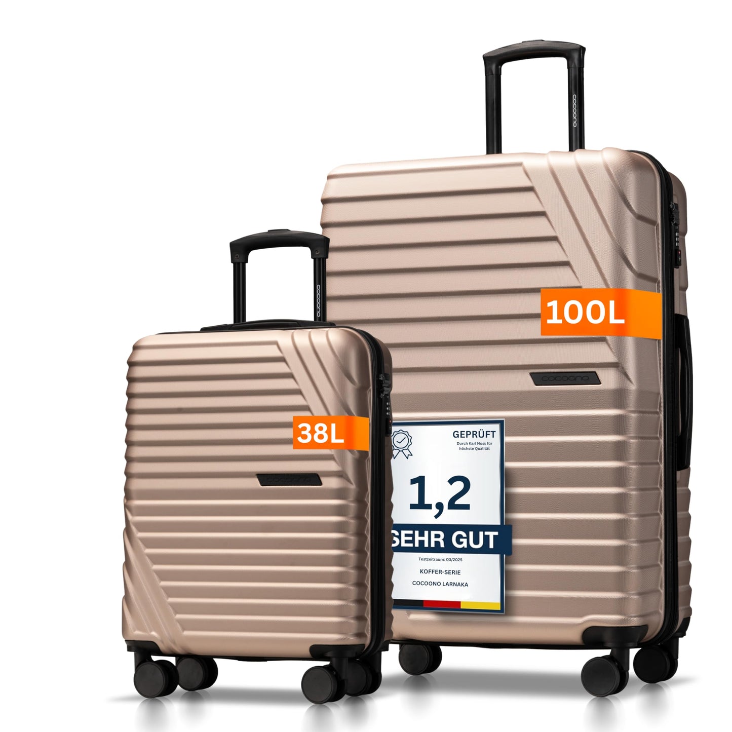 Reisekoffer-Set mit Rollen & TSA Schloss (2-teilig), Champagner 2er SET
