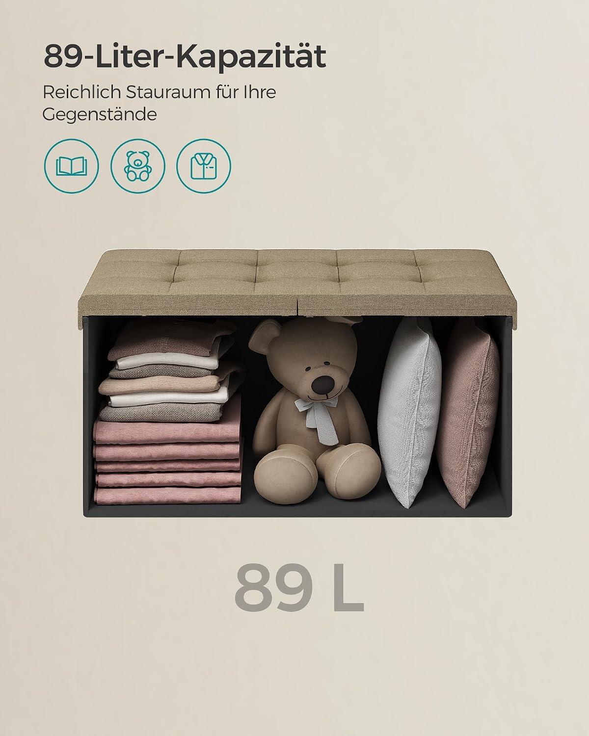 Sitzbank mit Stauraum, 76B cm Kamelbraun