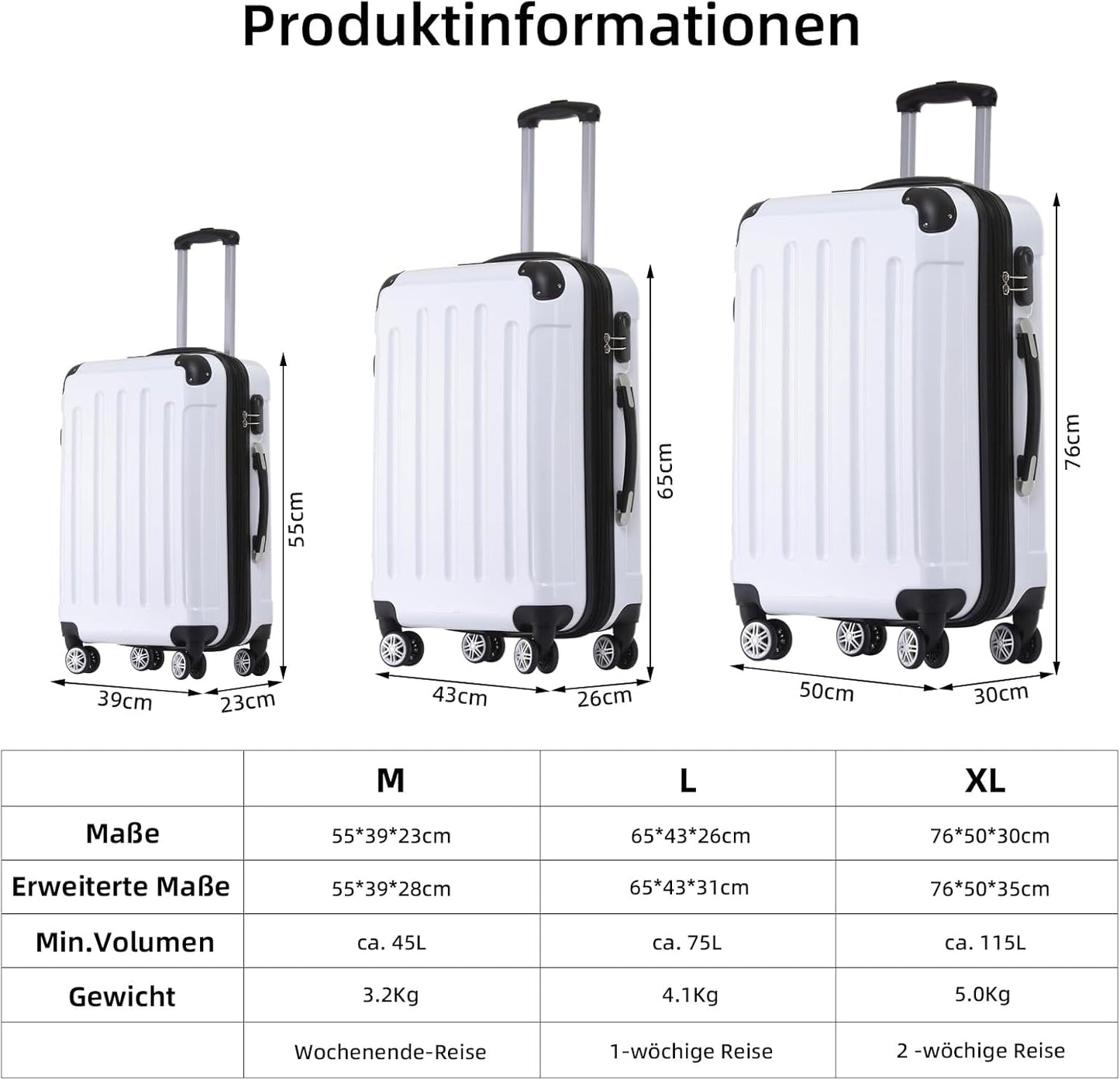 2048 Zwillingsrollen Hartschalenkoffer mit Dehnfuge, White L
