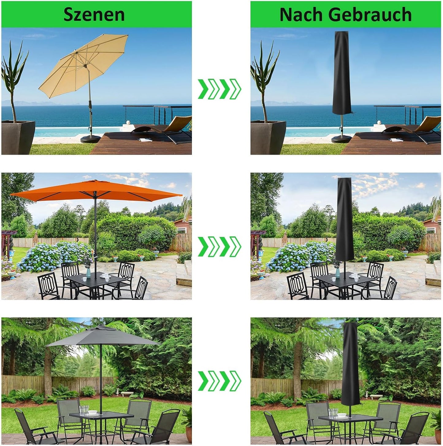 Sonnenschirm Schutzhülle mit Stab, Schwarz 196*30*50cm