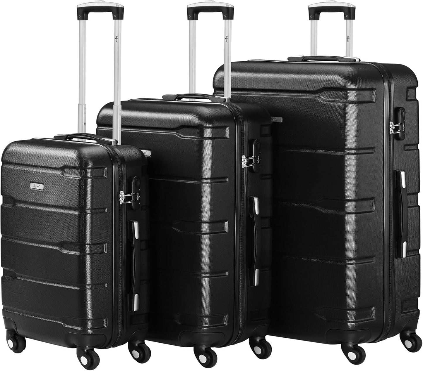 Hartschalenkoffer-Set mit Zahlenschloss (3-teilig), Schwarz 3-teilig