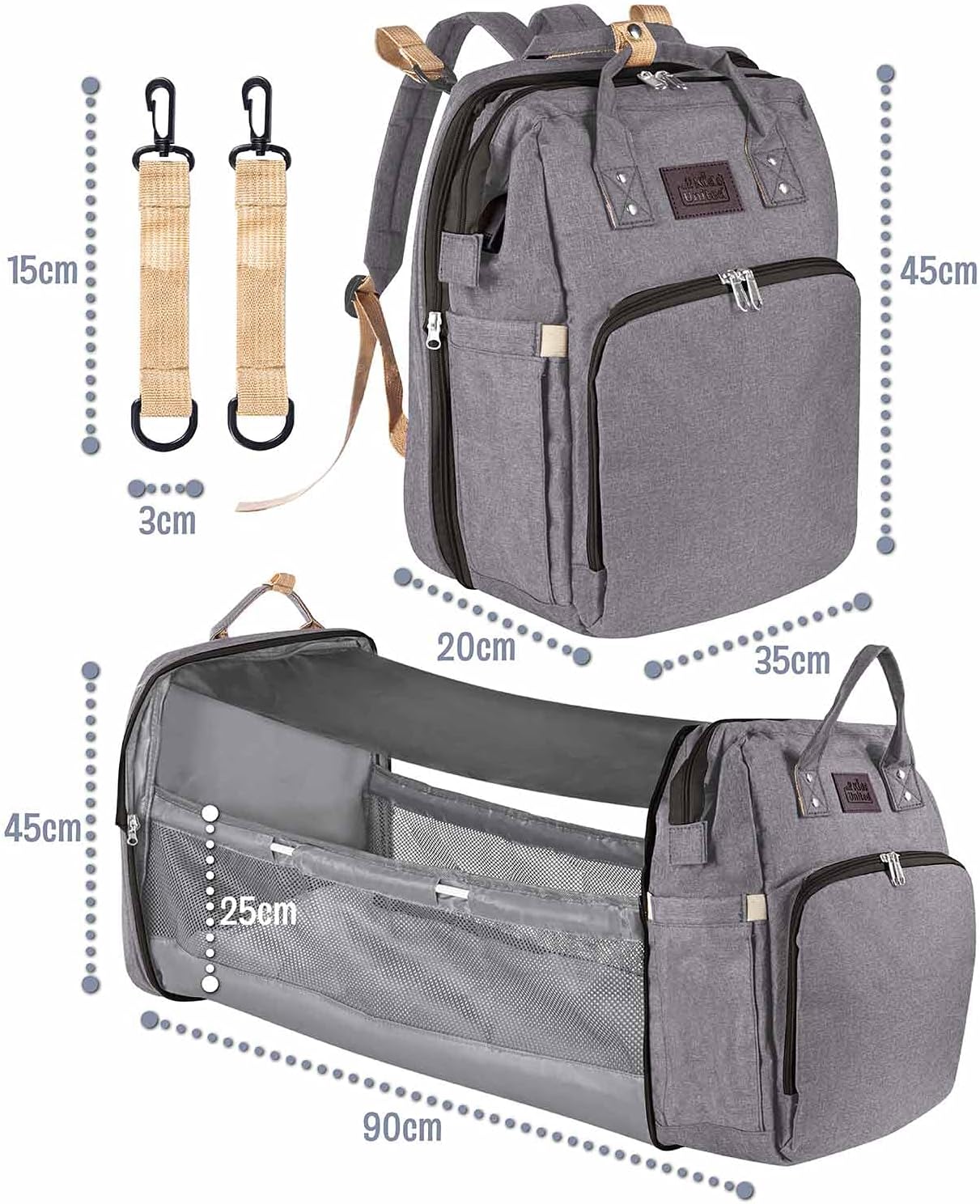 Baby-Wickelrucksack mit integriertem Kinderbett, Grau