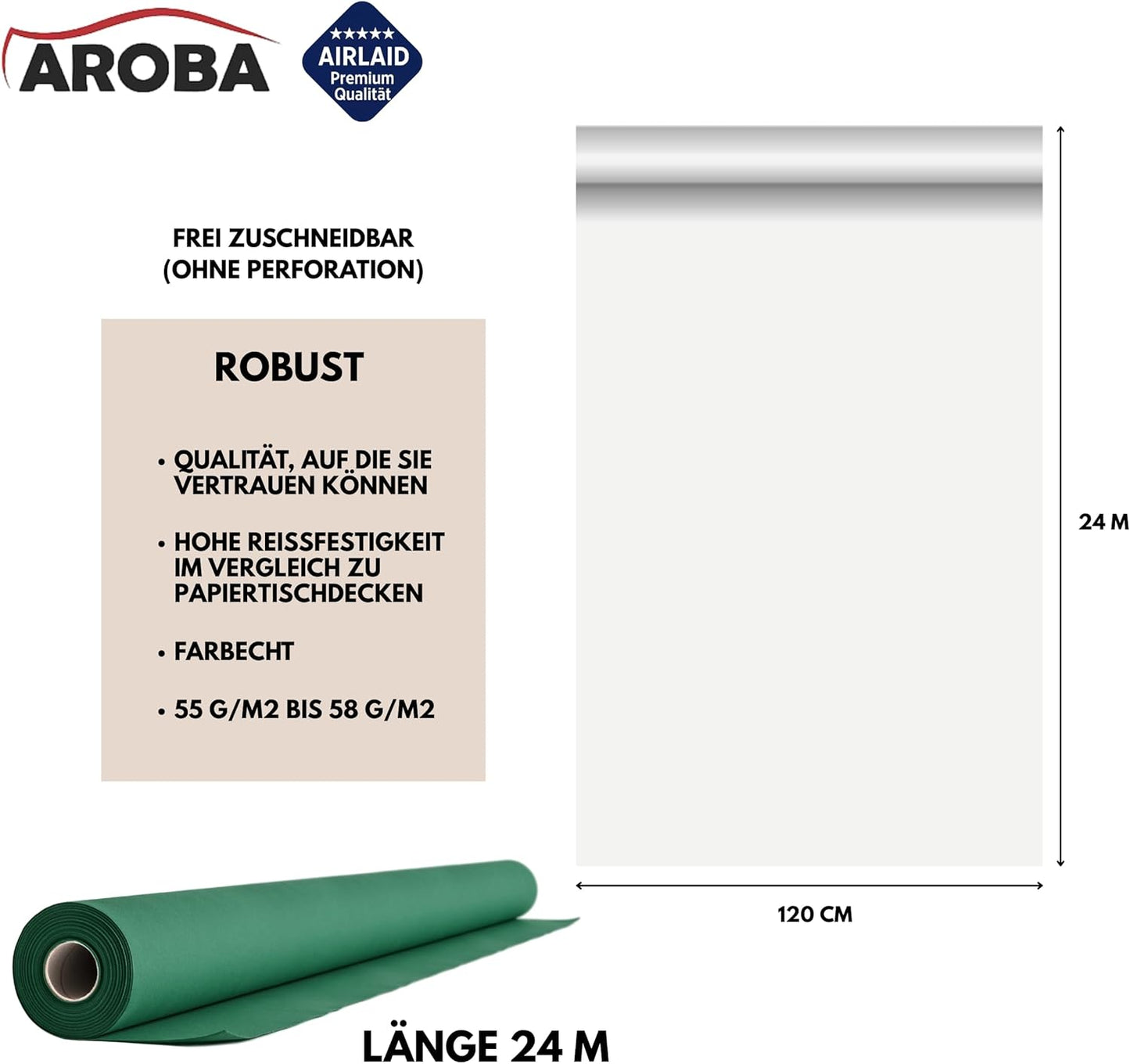 Airlaid Tischdeckenrolle, 2400 x 120 cm (Rechteckig) Grün