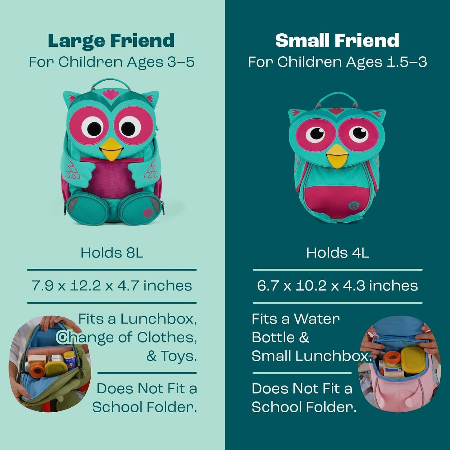 Kindergartenrucksack Grosser Freund, 8 L Eule - Türkis