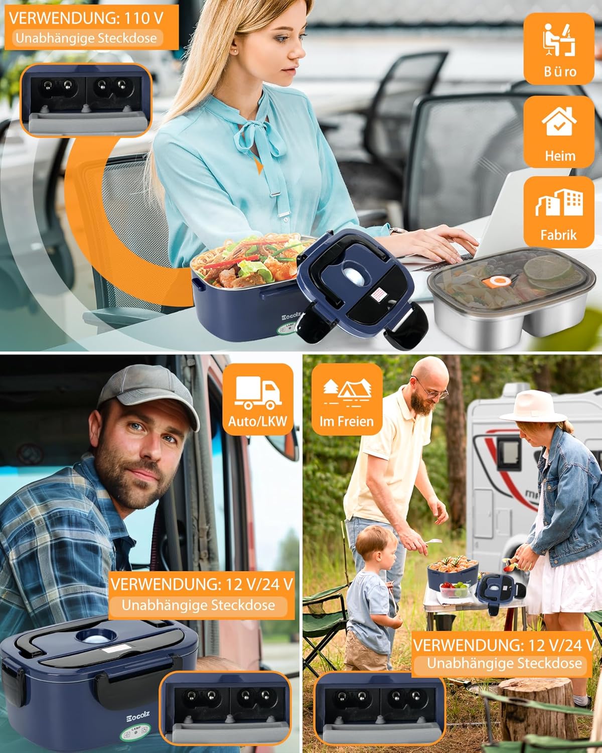 Elektrische Lunchbox mit Speisenwärmer, Blau-1.5l