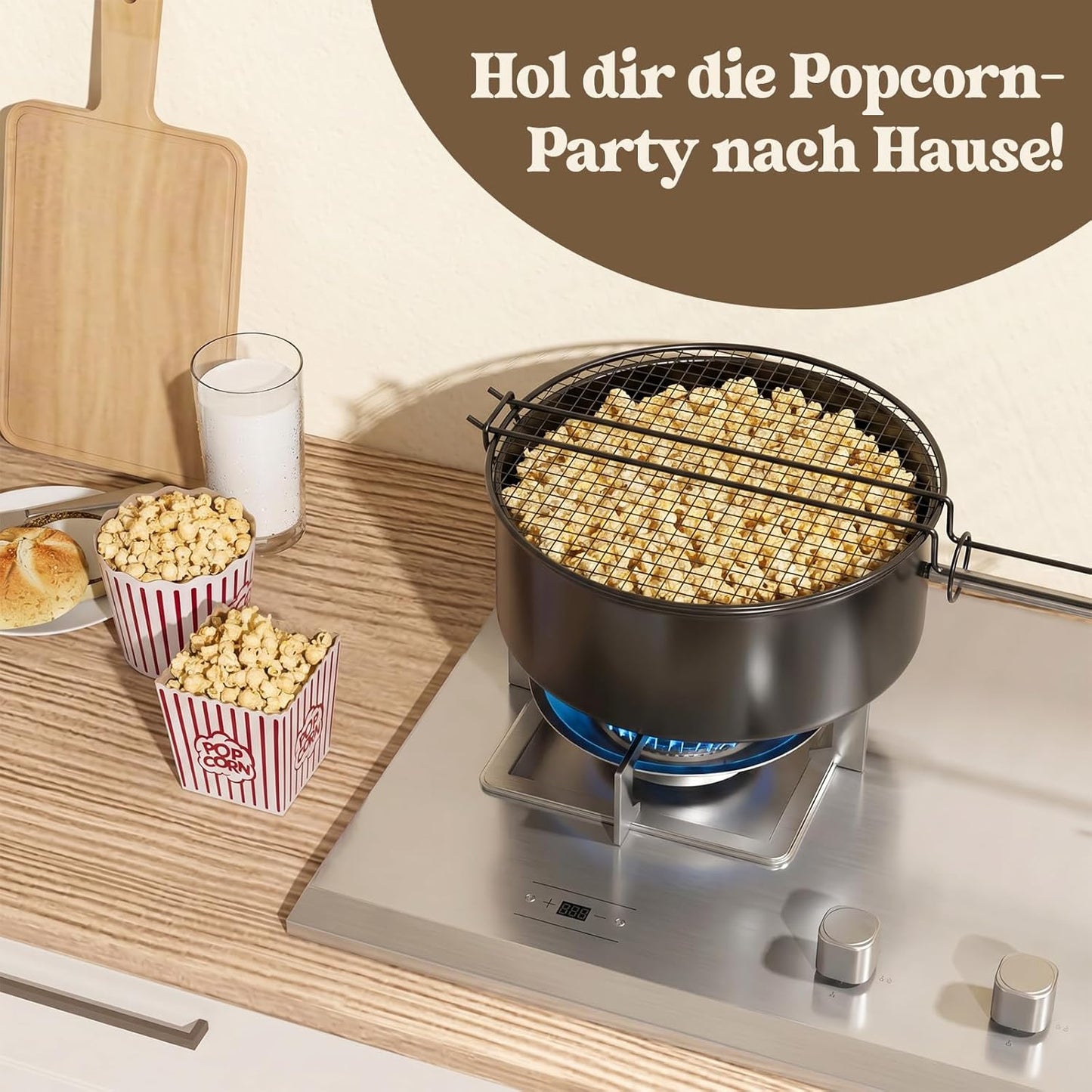 Popcorn-Grillpfanne für Lagerfeuer & Grill, Schwarz