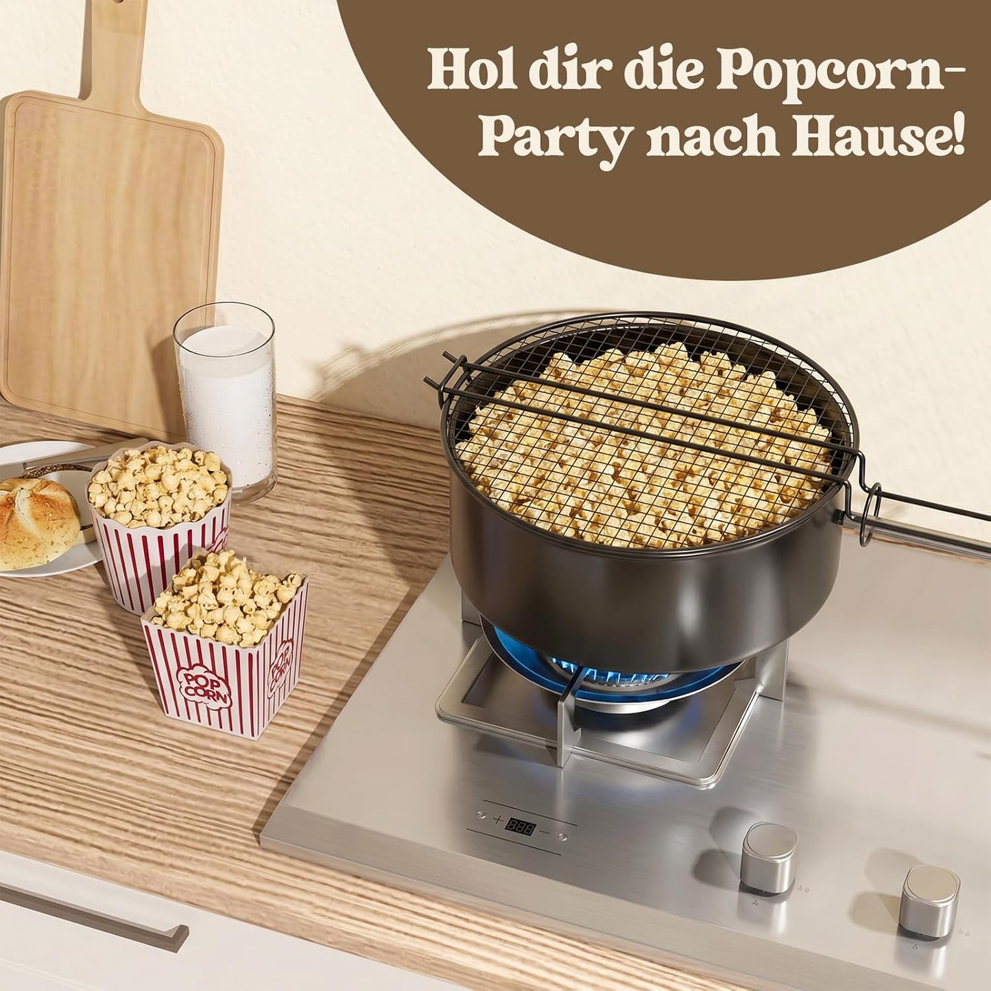 Popcorn-Grillpfanne für Lagerfeuer & Grill, Schwarz K