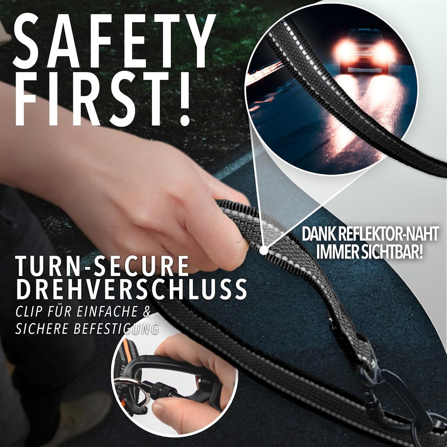 Verstellbare Hundeleine 3m bis 100kg, Schwarz