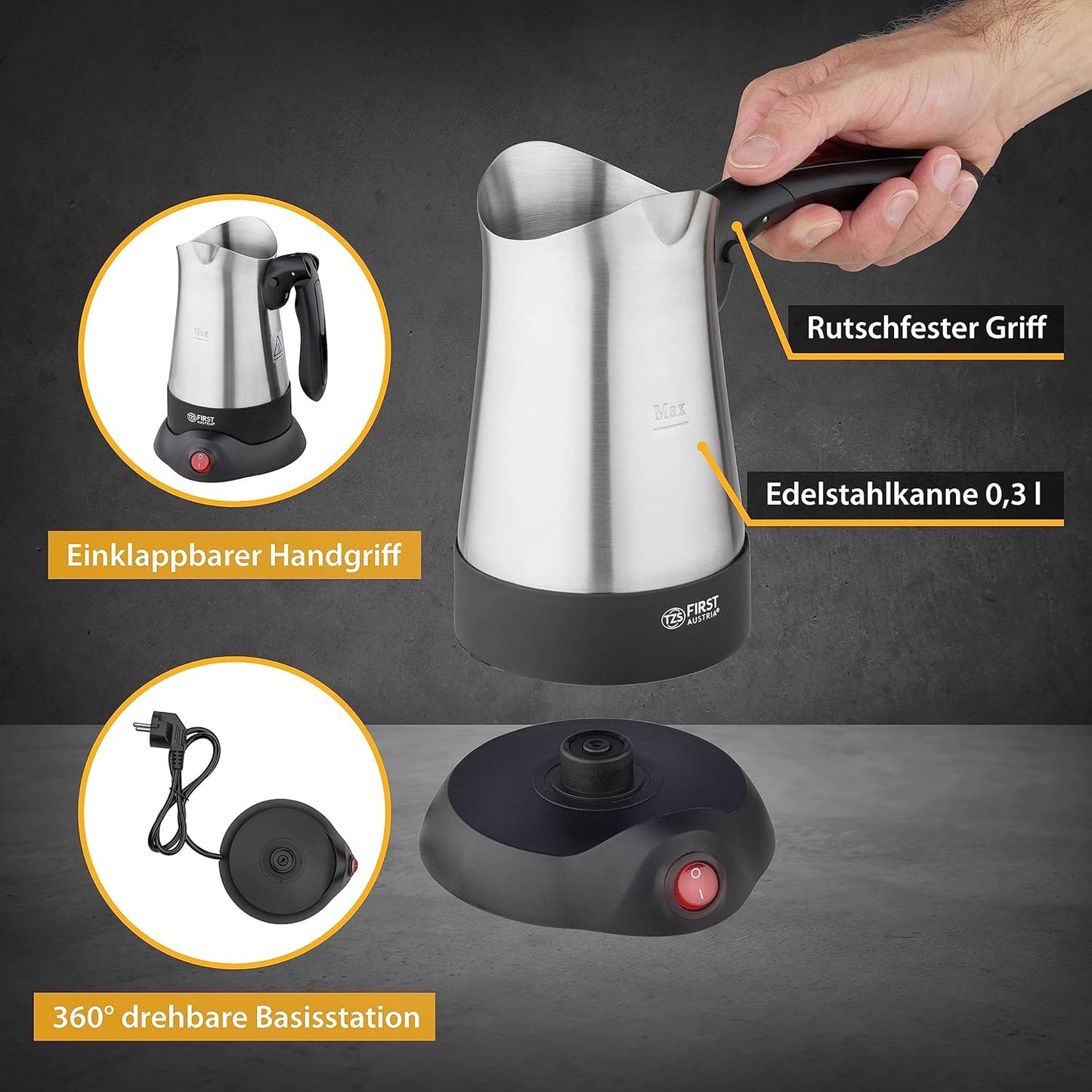 Elektrischer Türkischer Kaffeekocher mit Klappgriff, Klappgriff | 3 Tassen