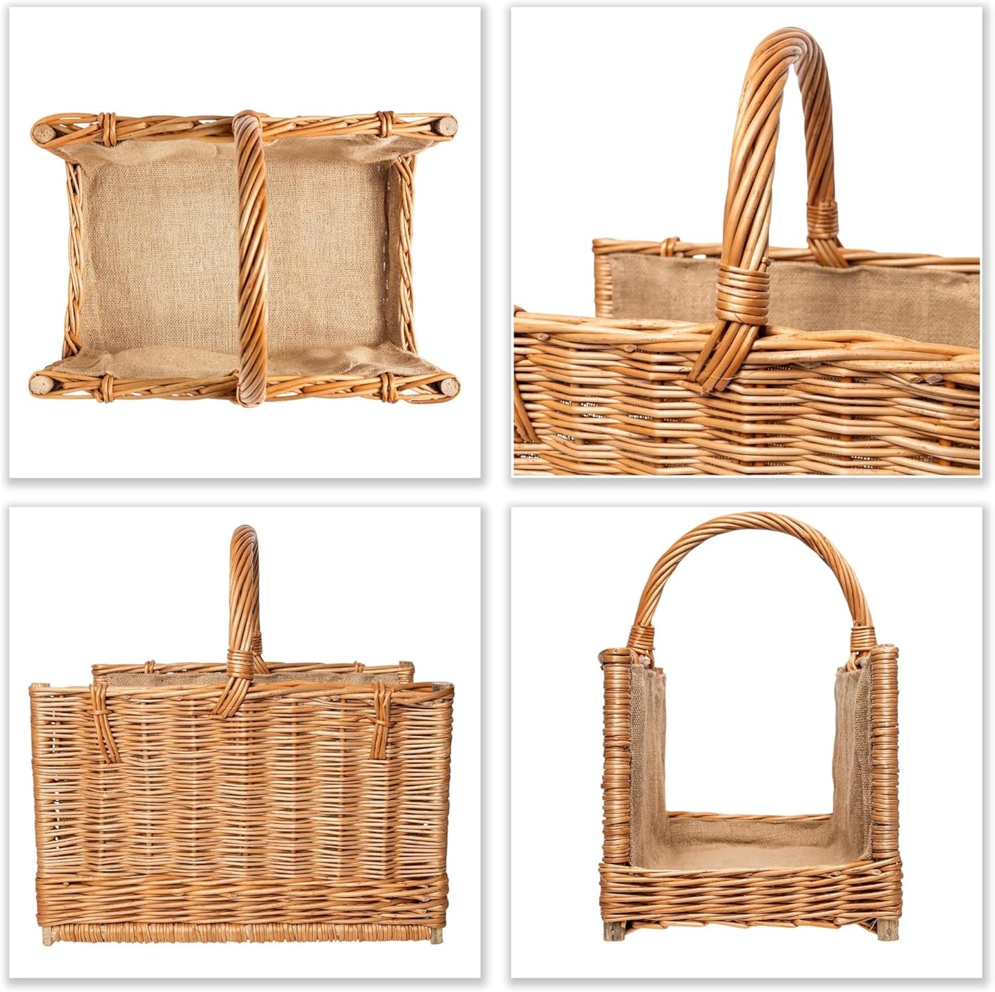 Kaminkorb aus Rattan für Kaminholz, mit Jute 45 x 30 x 47 cm Braun