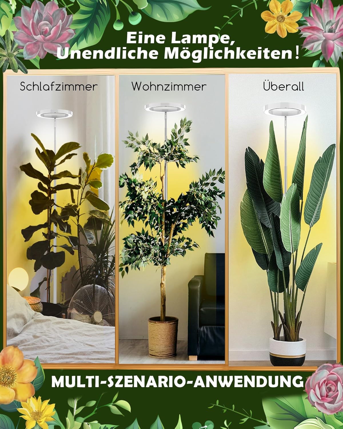 Vollspektrum LED Pflanzenlampe mit Timer & Höhenverstellung, Weiß 1 PCS
