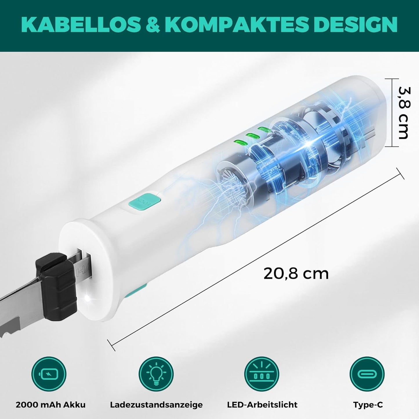 Kabelloses Elektromesser mit Gabel, Weiß