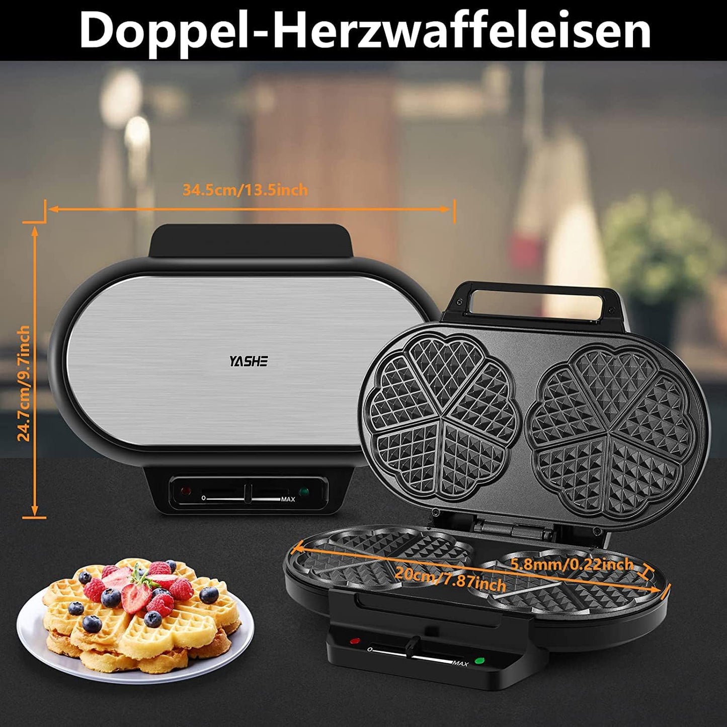 Doppeltes Herzform-Waffeleisen SW-2122M mit Temperaturregelung