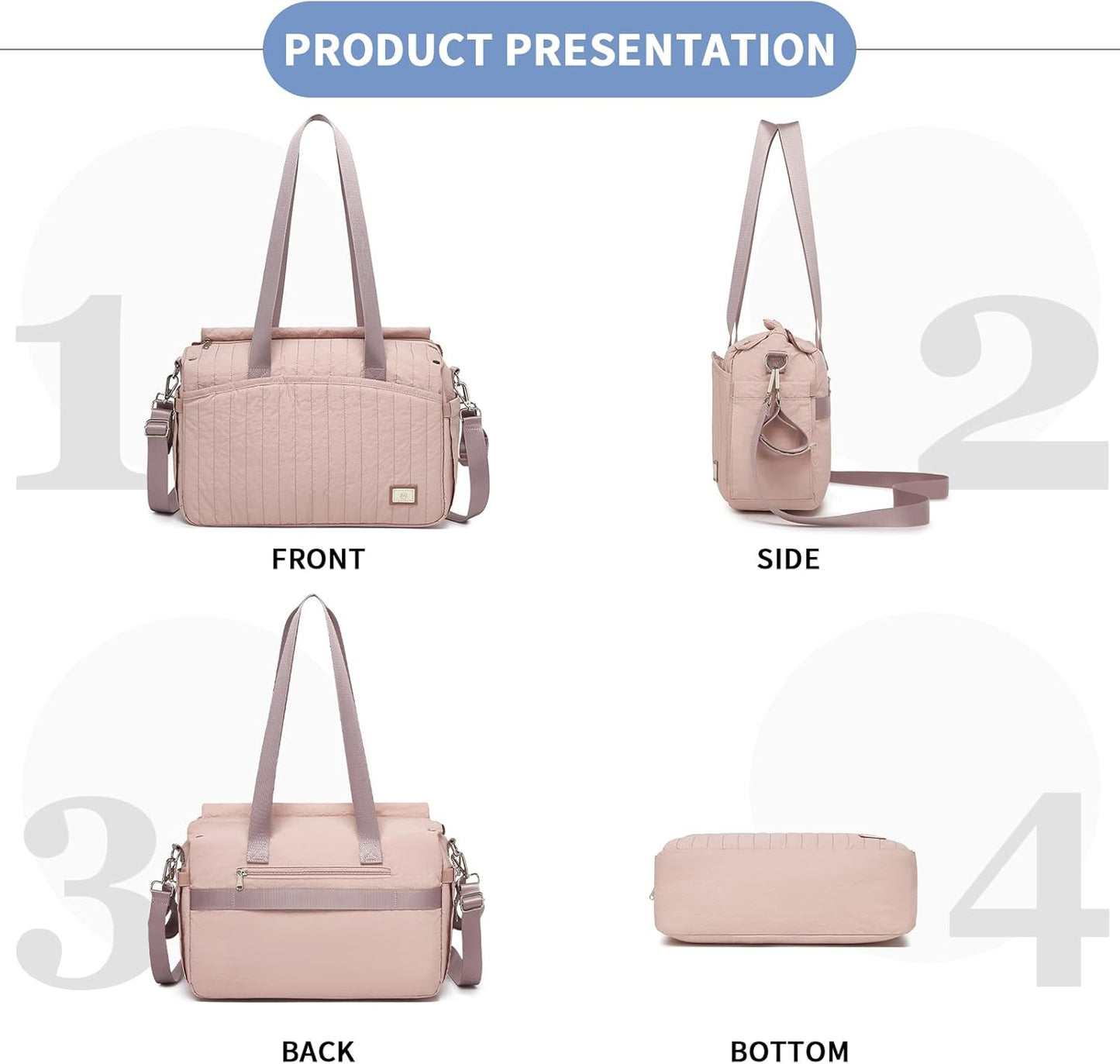 Wasserdichte Wickeltasche mit Kinderwagenhaken, Rosa