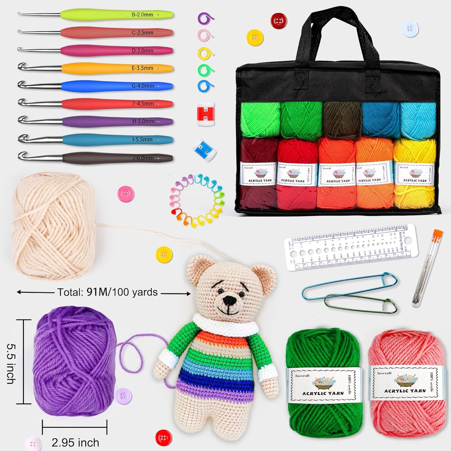 Häkelwollen Set, 20 Farben