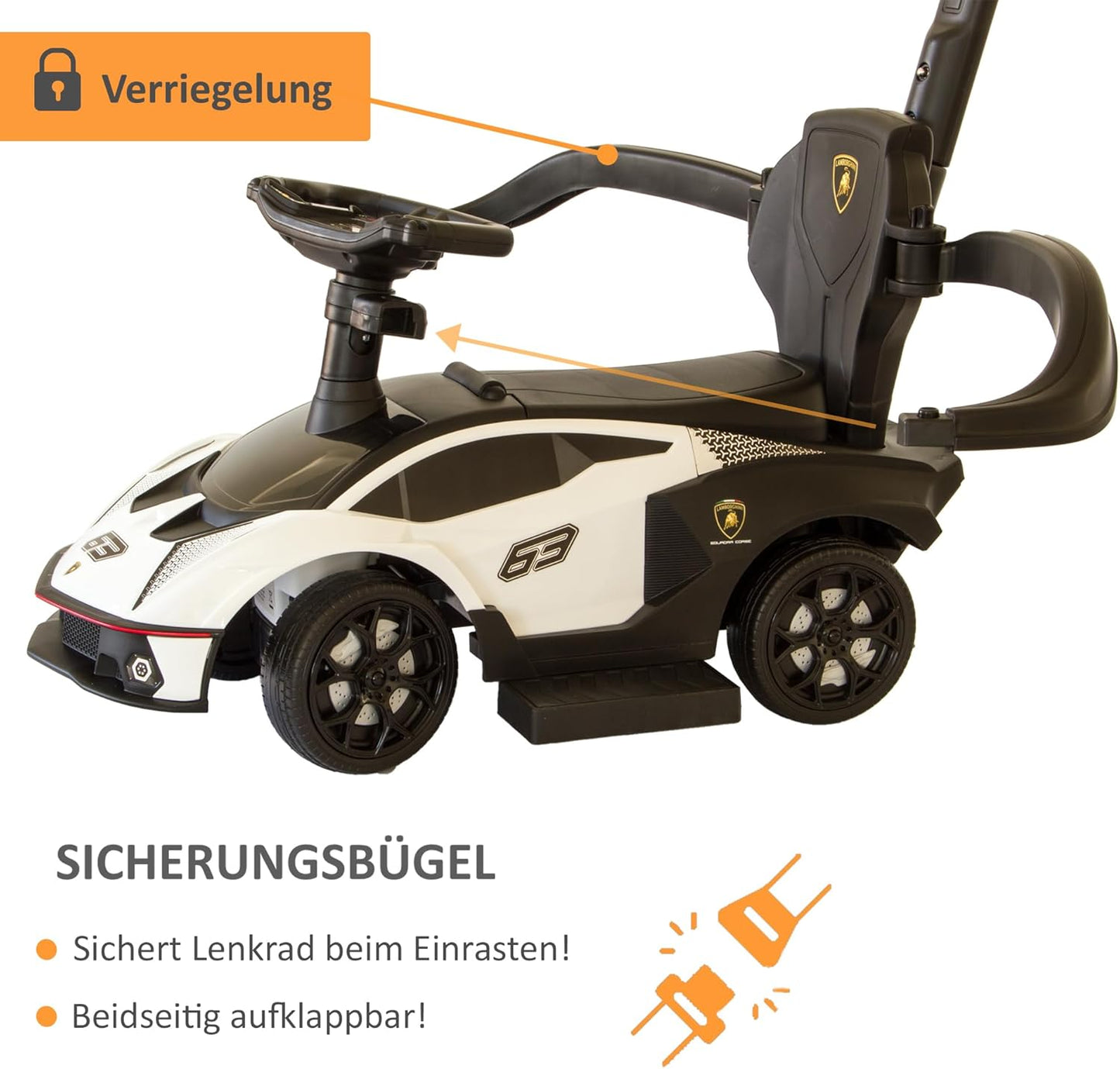 Rutschauto mit Schiebstange, Weiss