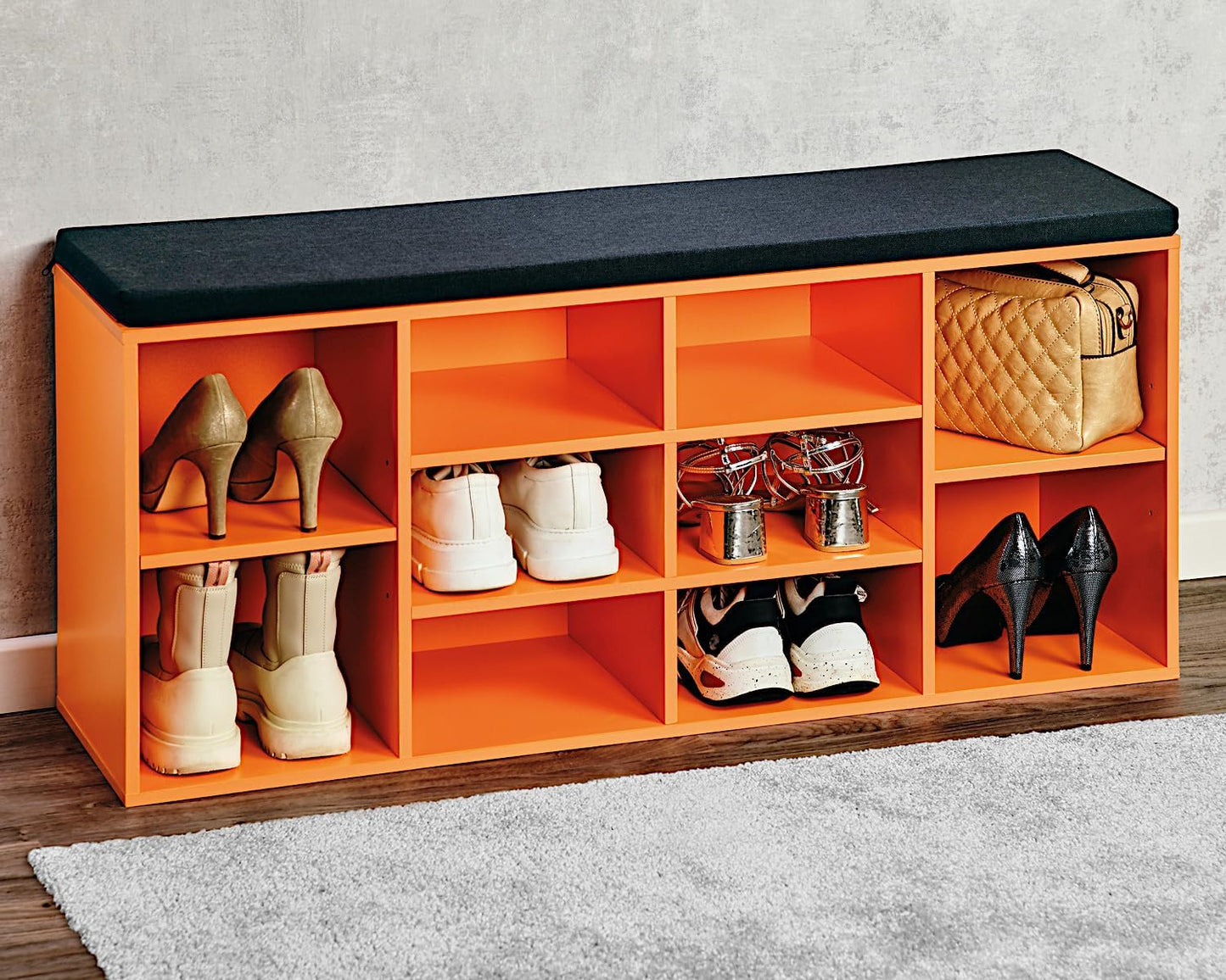 Schuhschrank mit Sitzkissen, 103,5 x 29,5 x 48 cm Orange