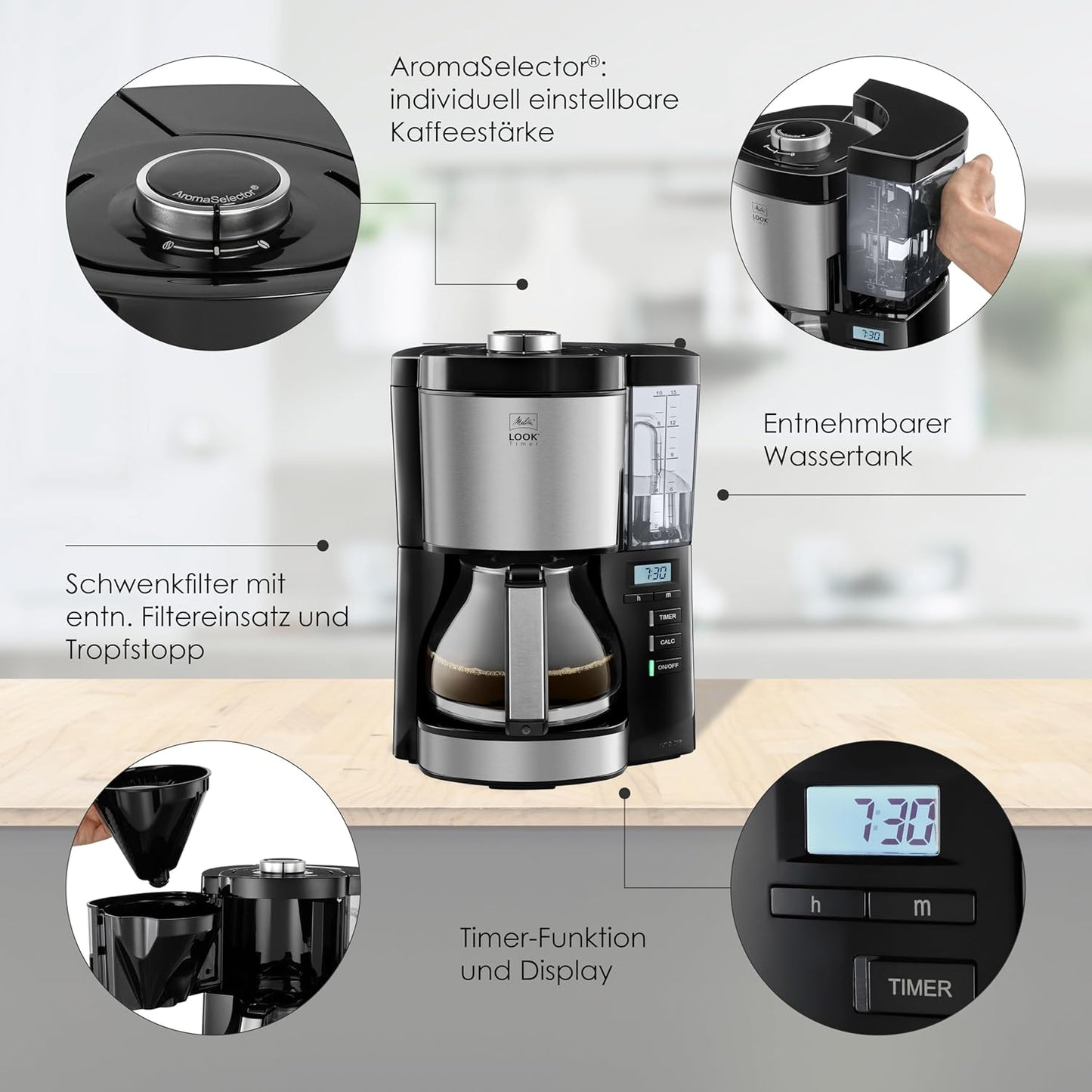 Look Timer Filterkaffeemaschine mit Glaskanne, Schwarz ; mit Glaskanne ; Single