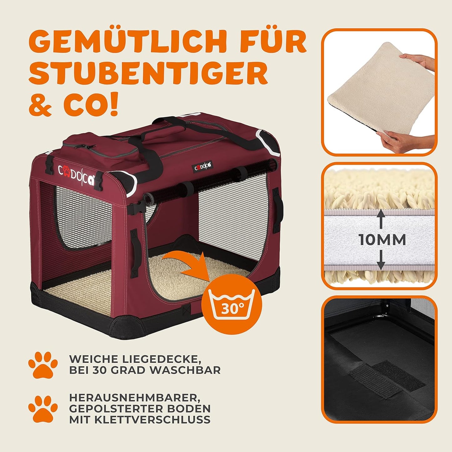 Faltbare Hundetransportbox, L 70 x B 52 x H 50 cm Dunkelrot