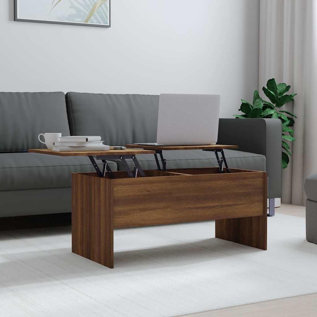 Höhenverstellbarer Couchtisch mit Stauraum, Braune Eiche 102 x 50 x 46.5 cm