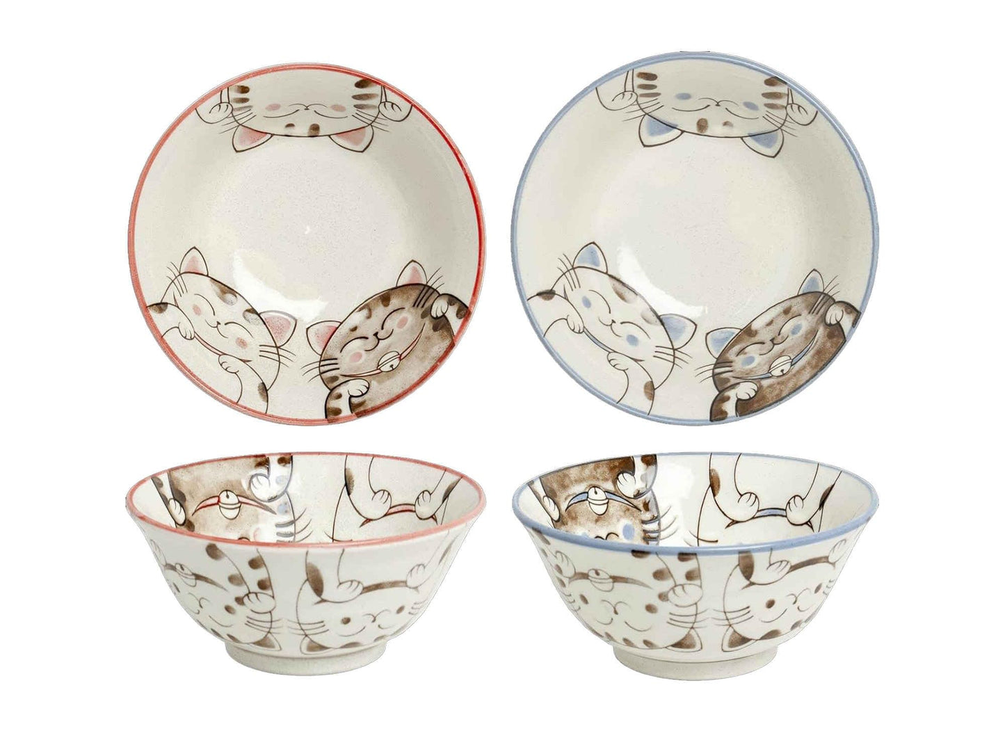 Tokio Japan Dessertschalen mit Katzendesign, 2 Stück, 2x Three Cats 15x7cm 500ml Bluepink