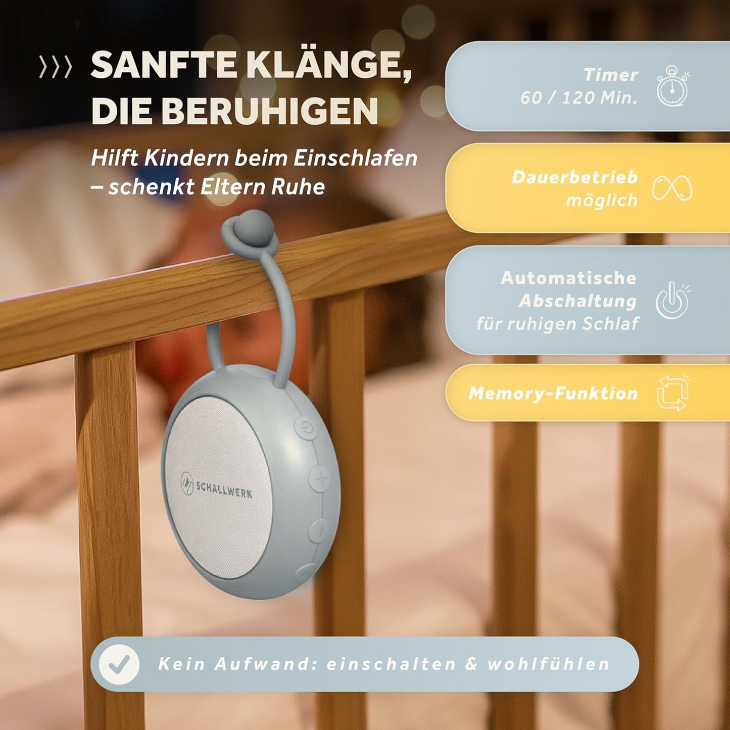 White Noise Machine mit Naturgeräuschen & Nachtlicht, Stone Grey